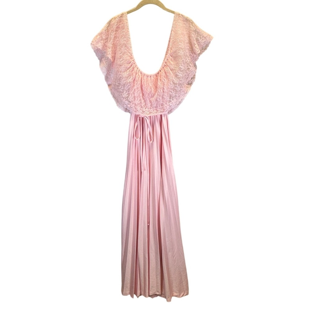 Vintage Pink Lace Ruffle Maxi Dress Pleated Grecian Regencycore Romantic Long